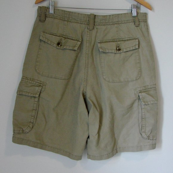 Khaki Cargo Shorts Flat Front Eddie Bauer Linen Cotton Utility Pockets Size 34 - Picture 9 of 10